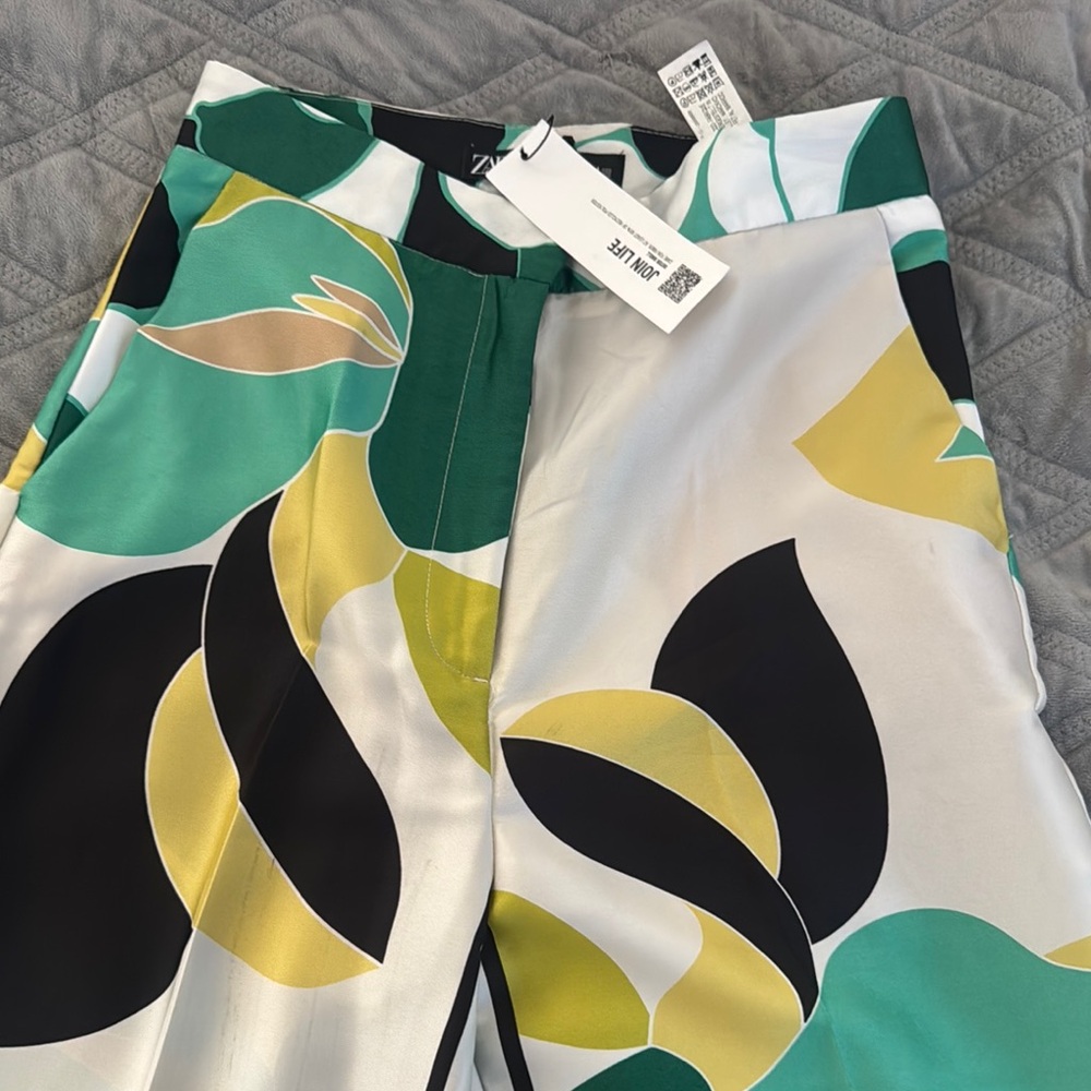 Zara Green and Yellow Wide Leg Jumpsuit